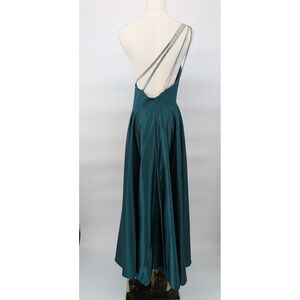 Jules & Cleo Dress Women 20 Emerald Green One Shoulder Rhinestone Satin Gown